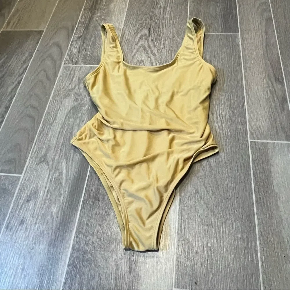 Rue Bleu Yellow Low Back One Piece Swimsuit